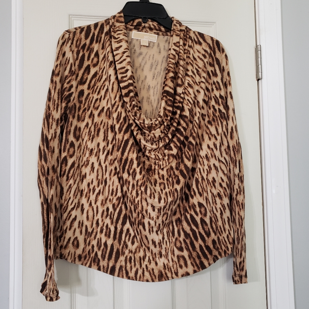 MICHAEL Michael Kors Leopard Cowl Neck Long Sleeve Tee Size Large